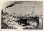 Reprodução fotográfica de gravura do século XIX representando o Plano Inclinado do estaleiro do Porto Brandão.